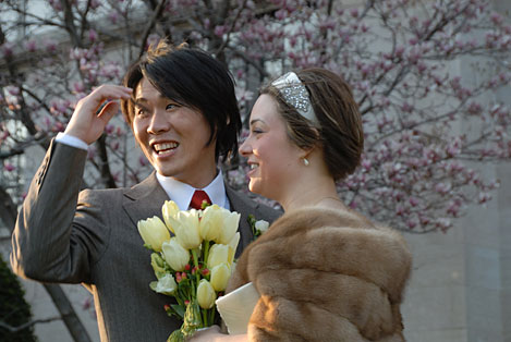 Wind in the bride's hair